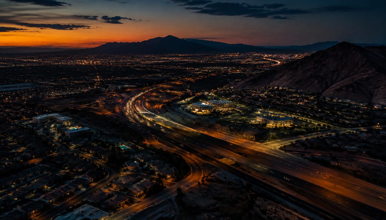 Henderson, Nevada roadways at dusk